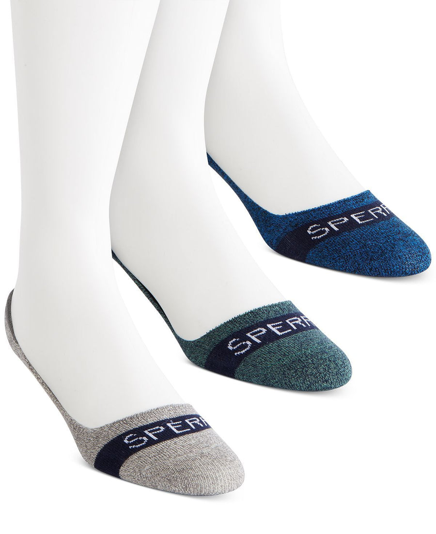Sperry Socks 3-pack Marled Invisible Solid Liner Green, Gray, Blue