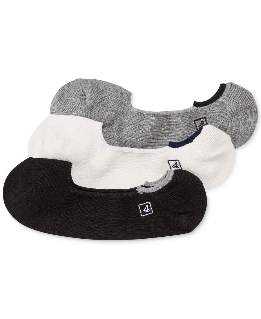 Sperry Socks 3-pack Solid Skimmer No Show Charcoal Heather / White / Black