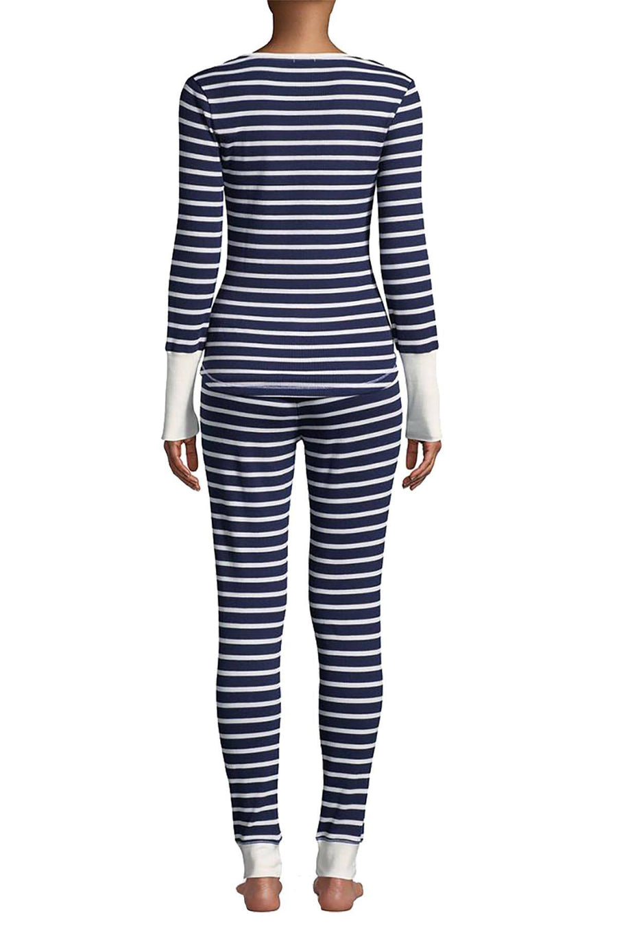 Splendid Navy/White Striped Henley/Legging Thermal Pajama 2pc Set