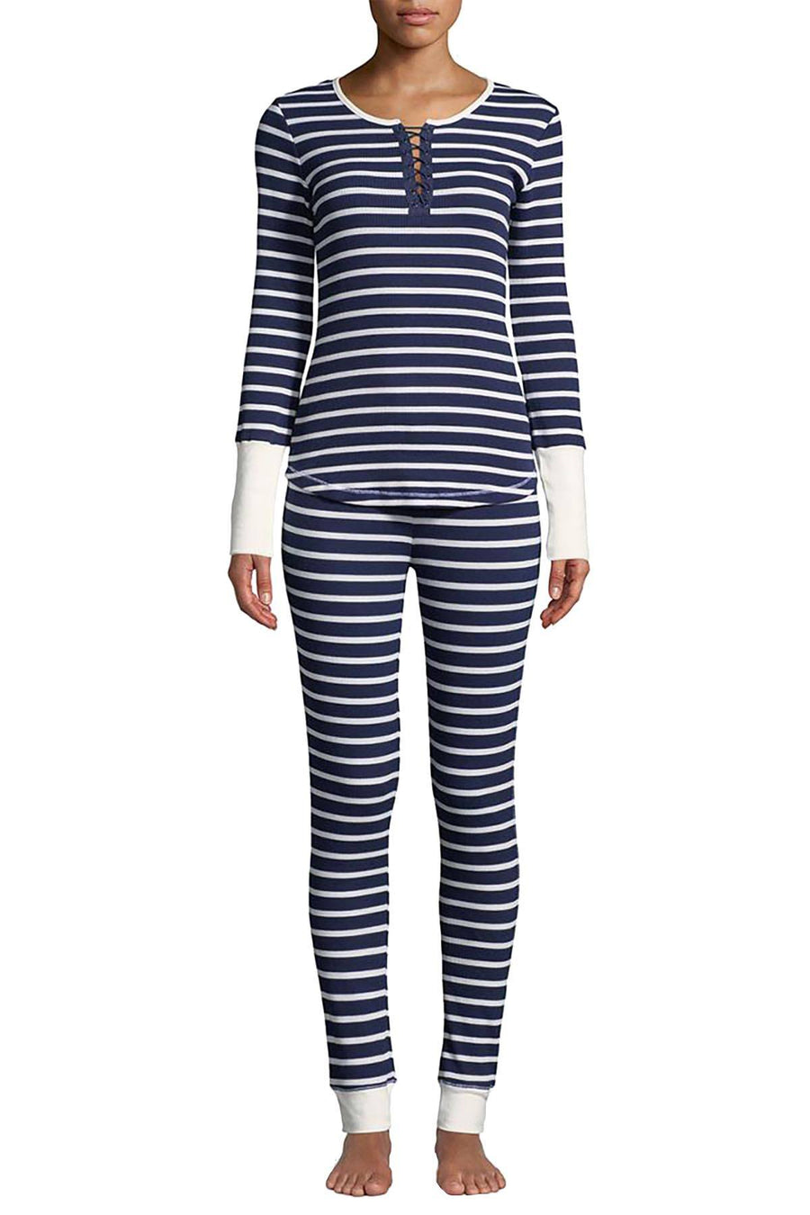 Splendid Navy/White Striped Henley/Legging Thermal Pajama 2pc Set