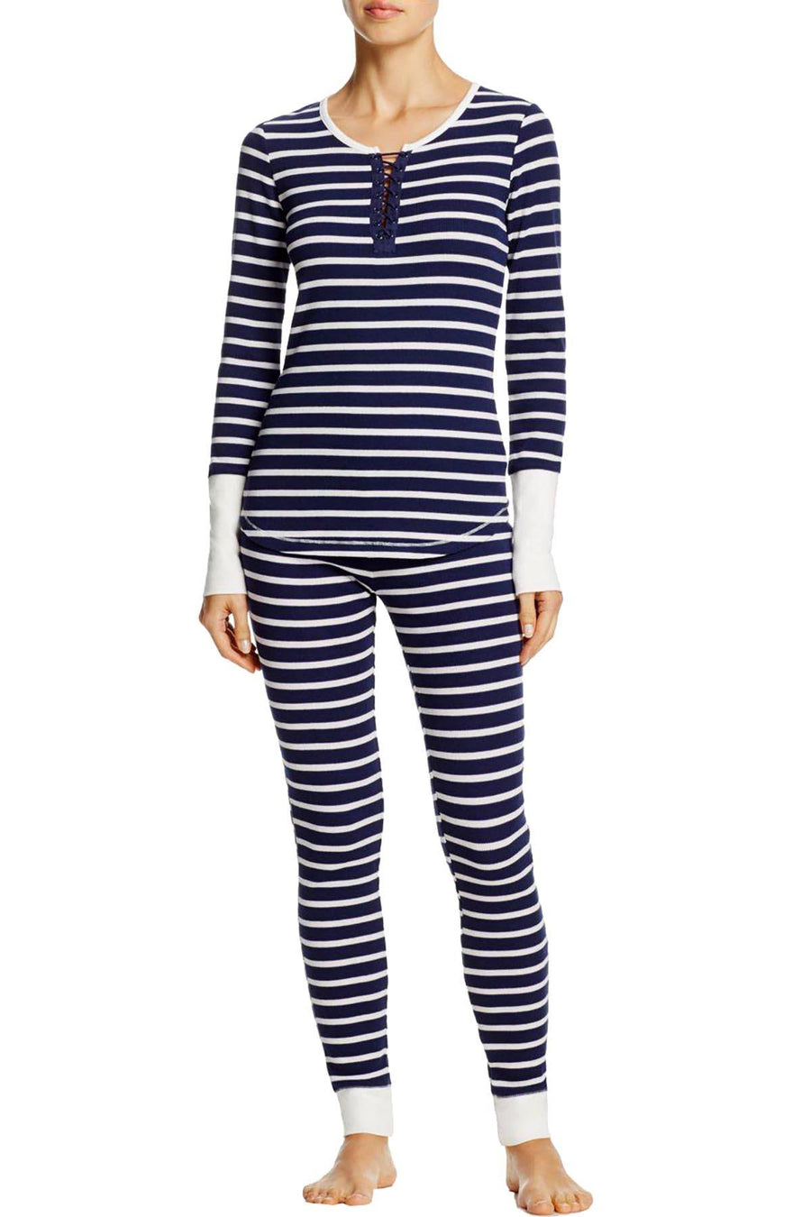 Splendid Navy/White Striped Henley/Legging Thermal Pajama 2pc Set
