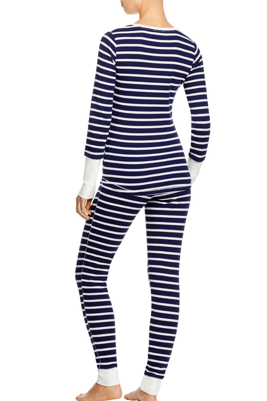 Splendid Navy/White Striped Henley/Legging Thermal Pajama 2pc Set