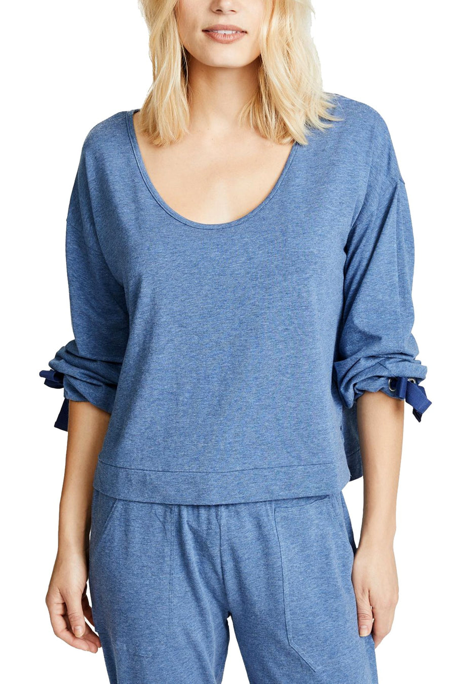 Splendid Ocean-Blue Tie-Sleeve Cropped Sweater