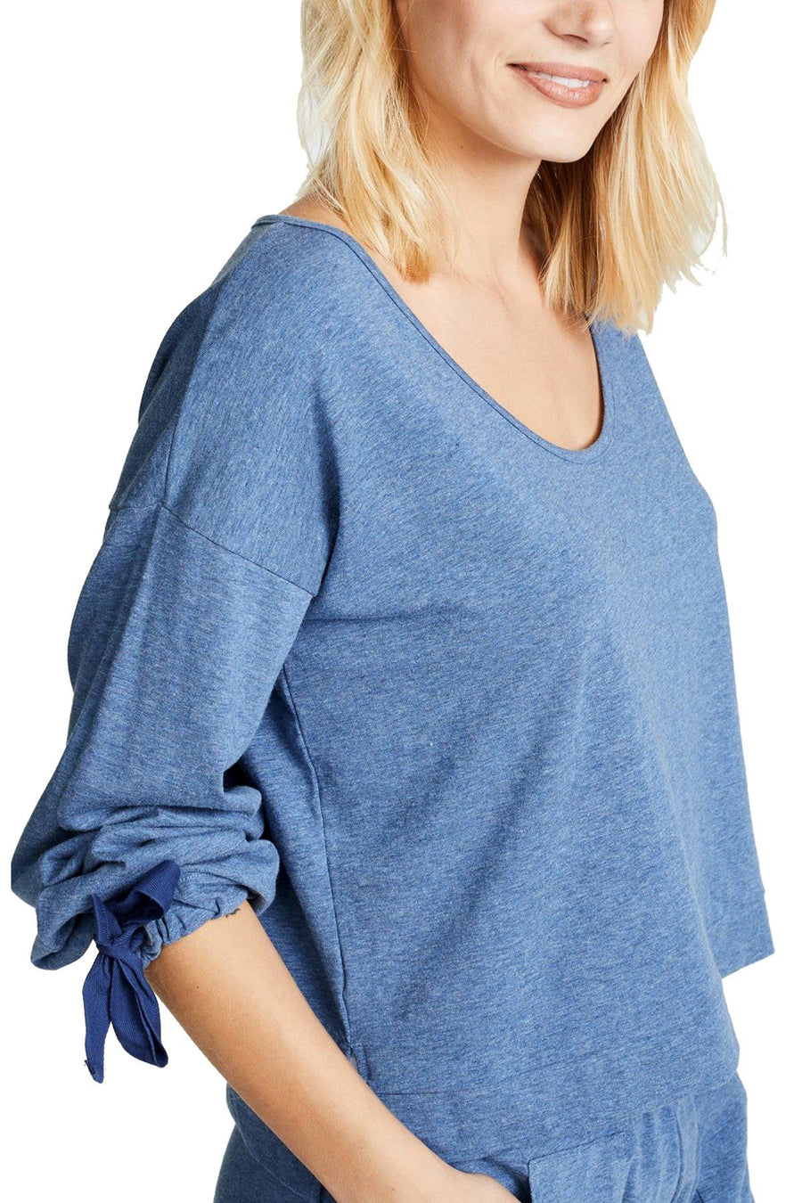 Splendid Ocean-Blue Tie-Sleeve Cropped Sweater