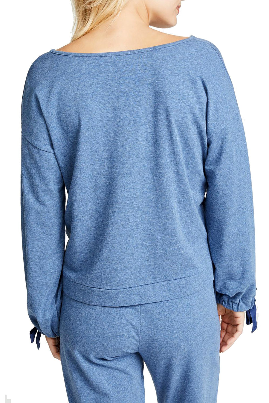 Splendid Ocean-Blue Tie-Sleeve Cropped Sweater