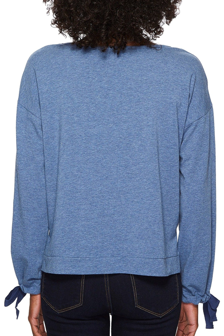 Splendid Ocean-Blue Tie-Sleeve Cropped Sweater