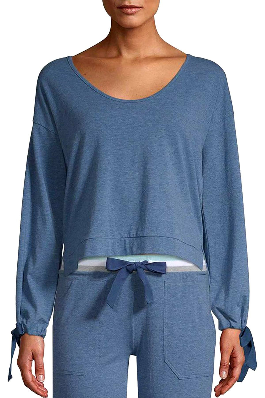 Splendid Ocean-Blue Tie-Sleeve Cropped Sweater