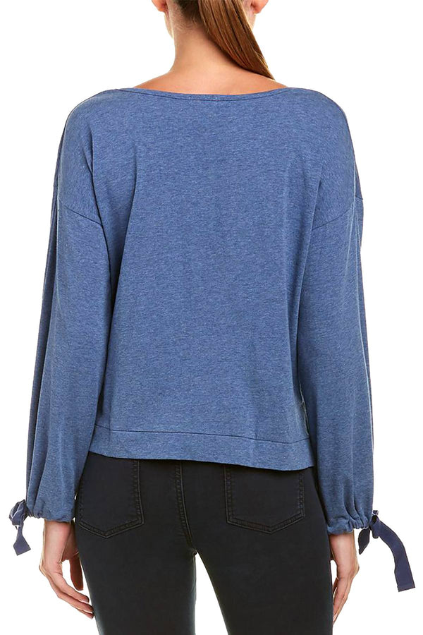 Splendid Ocean-Blue Tie-Sleeve Cropped Sweater