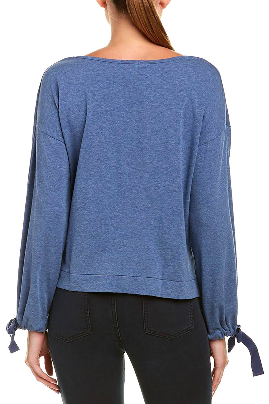 Splendid Ocean-Blue Tie-Sleeve Cropped Sweater