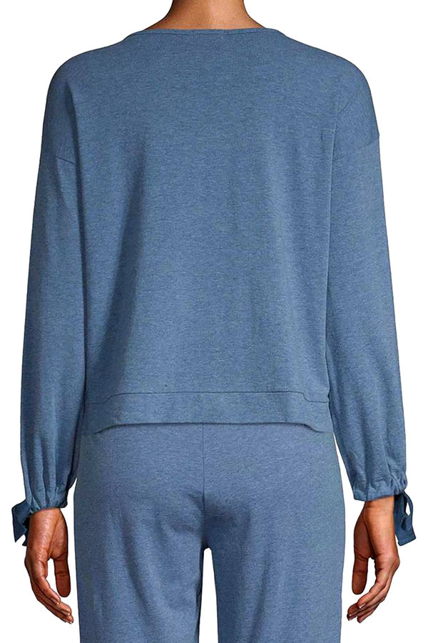 Splendid Ocean-Blue Tie-Sleeve Cropped Sweater