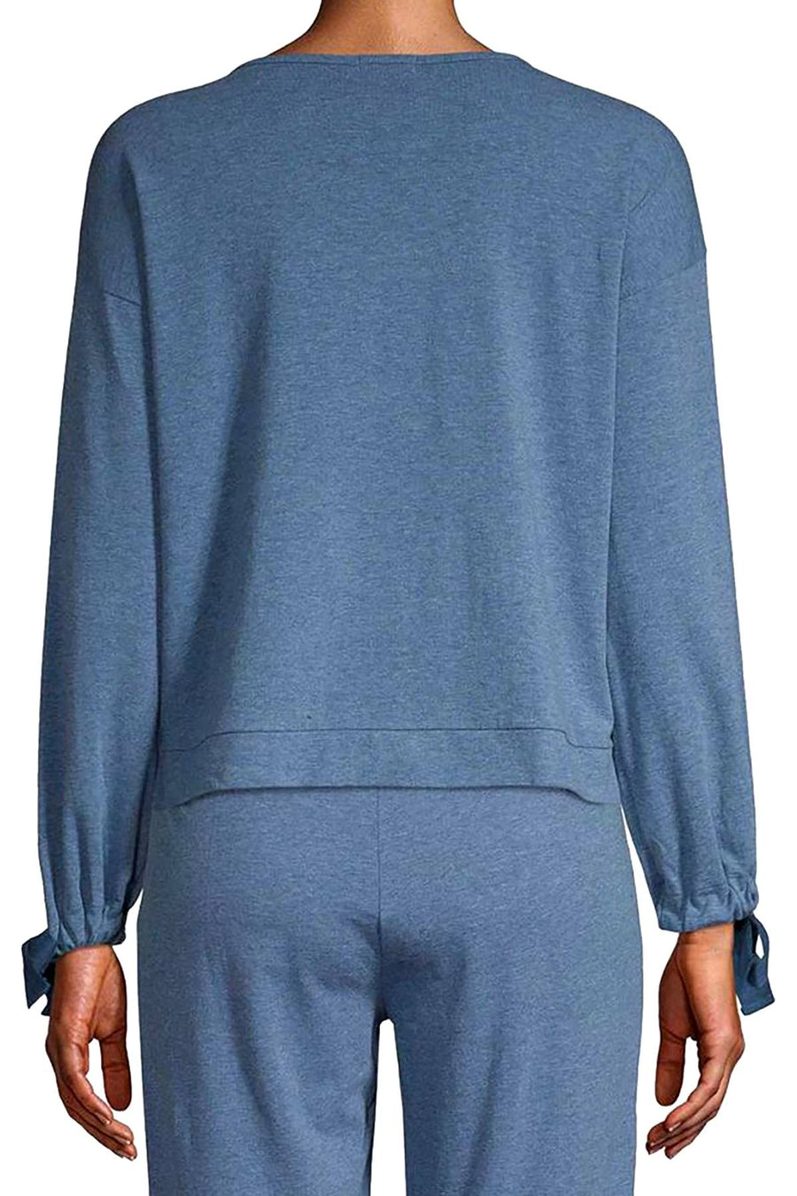 Splendid Ocean-Blue Tie-Sleeve Cropped Sweater