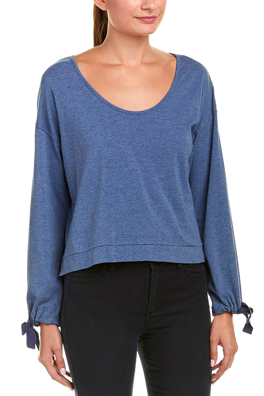Splendid Ocean-Blue Tie-Sleeve Cropped Sweater