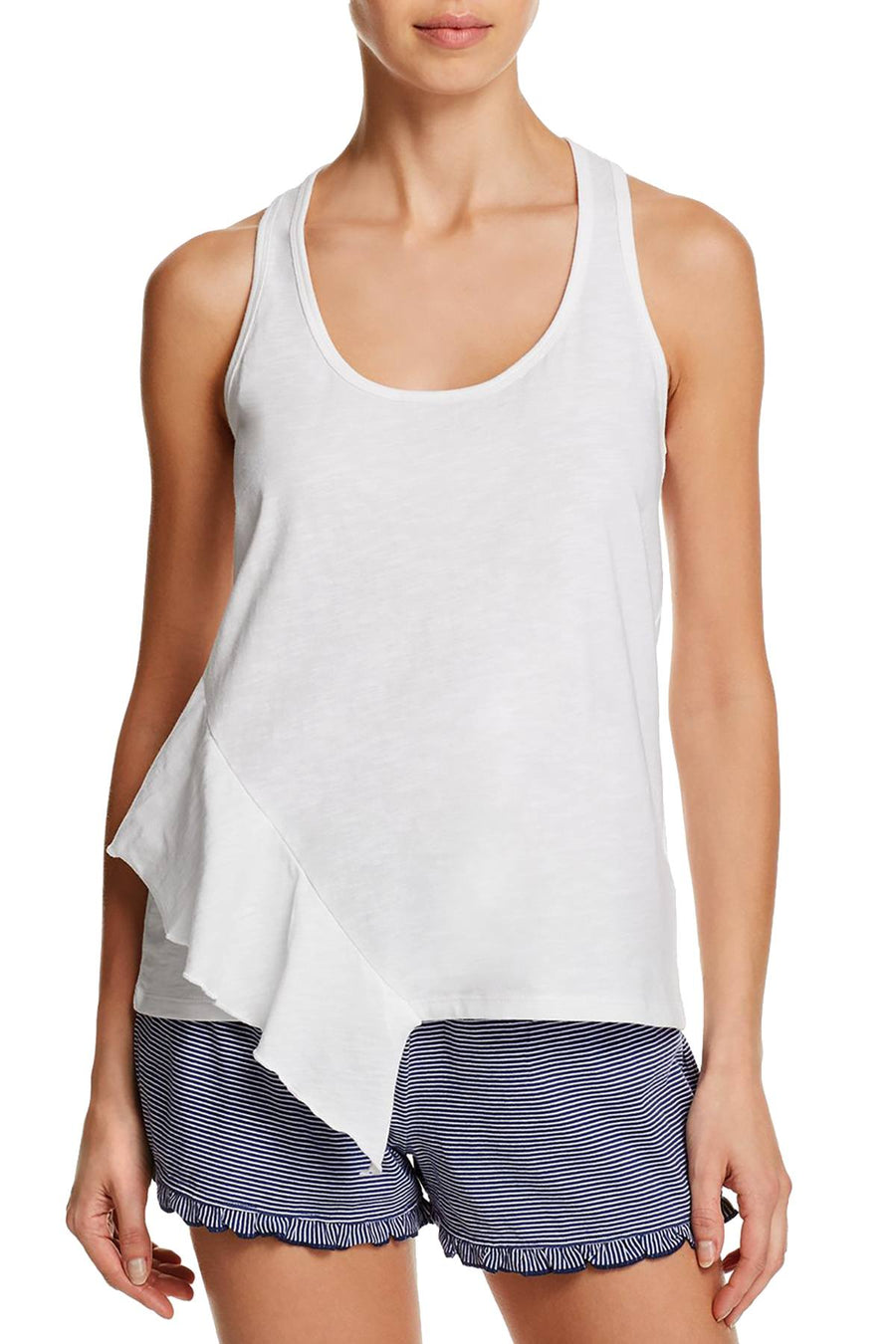 Splendid White Asymmetric Ruffle Tank