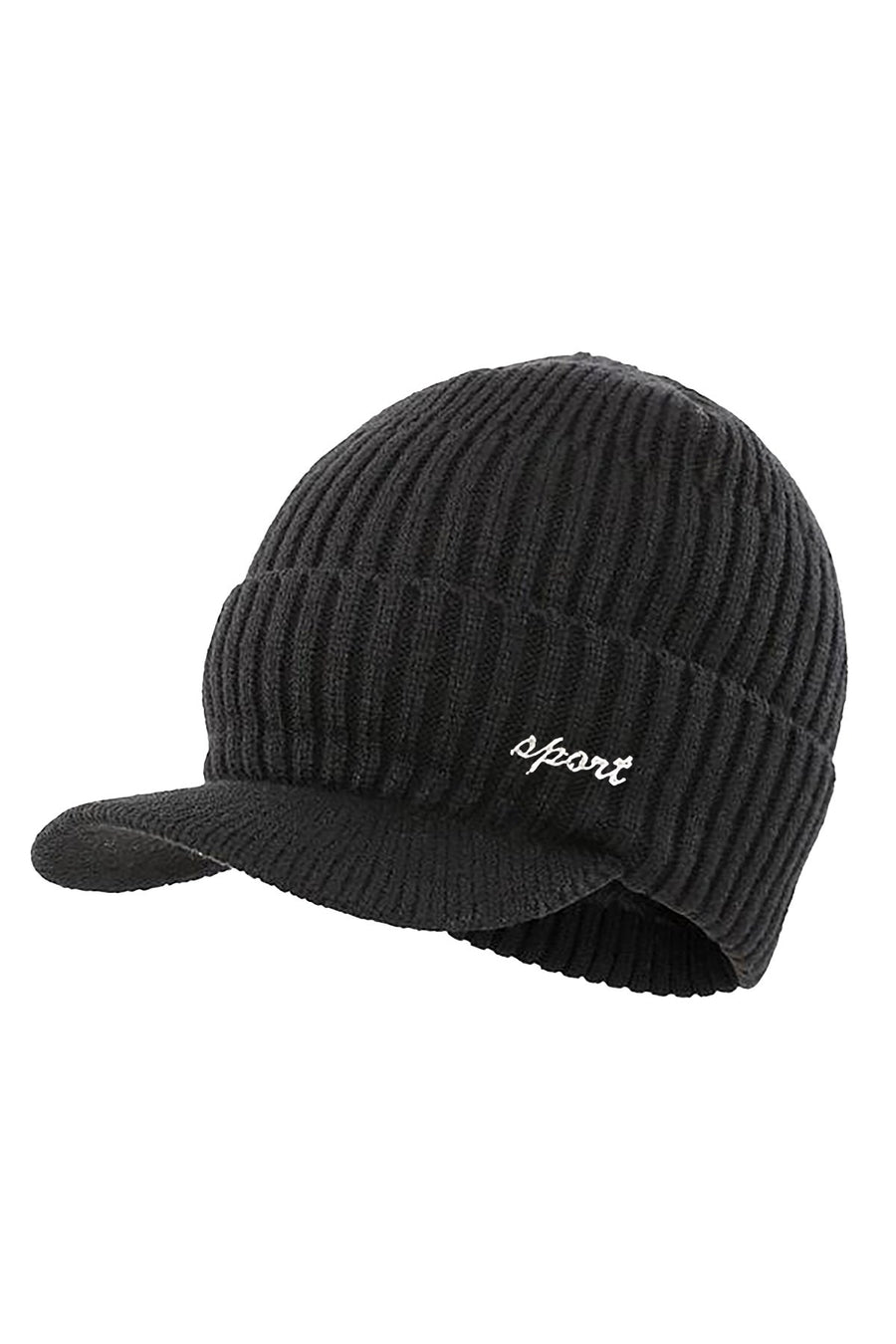 Sport All Black Knit Fleece Lined Hat & Scarf 2-Piece Set
