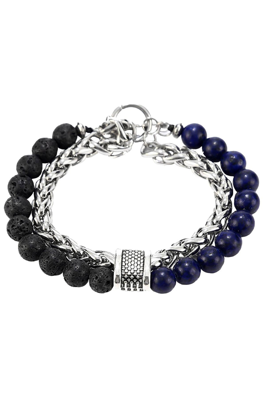Stainless Steel / Lapis Lazuli / Lava Stone Bead and Chain Healing Bracelet