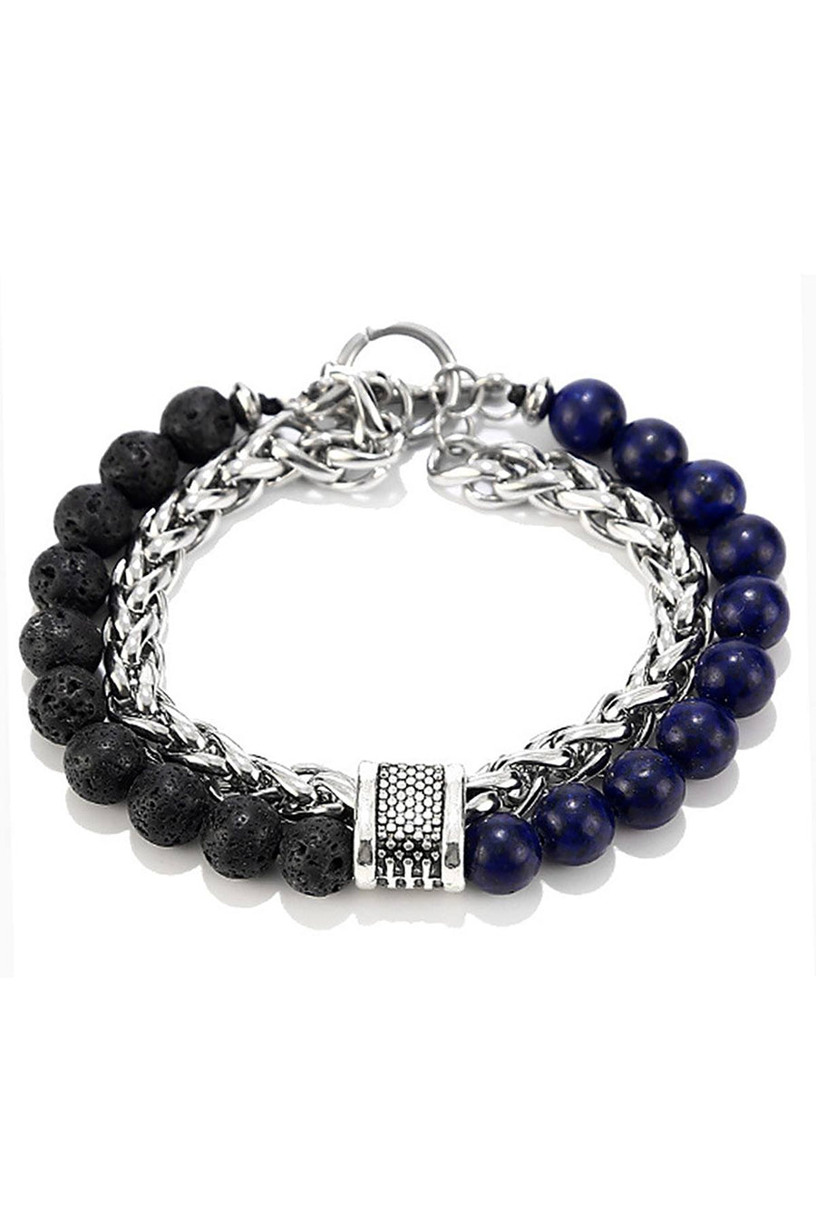Stainless Steel / Lapis Lazuli / Lava Stone Bead and Chain Healing Bracelet