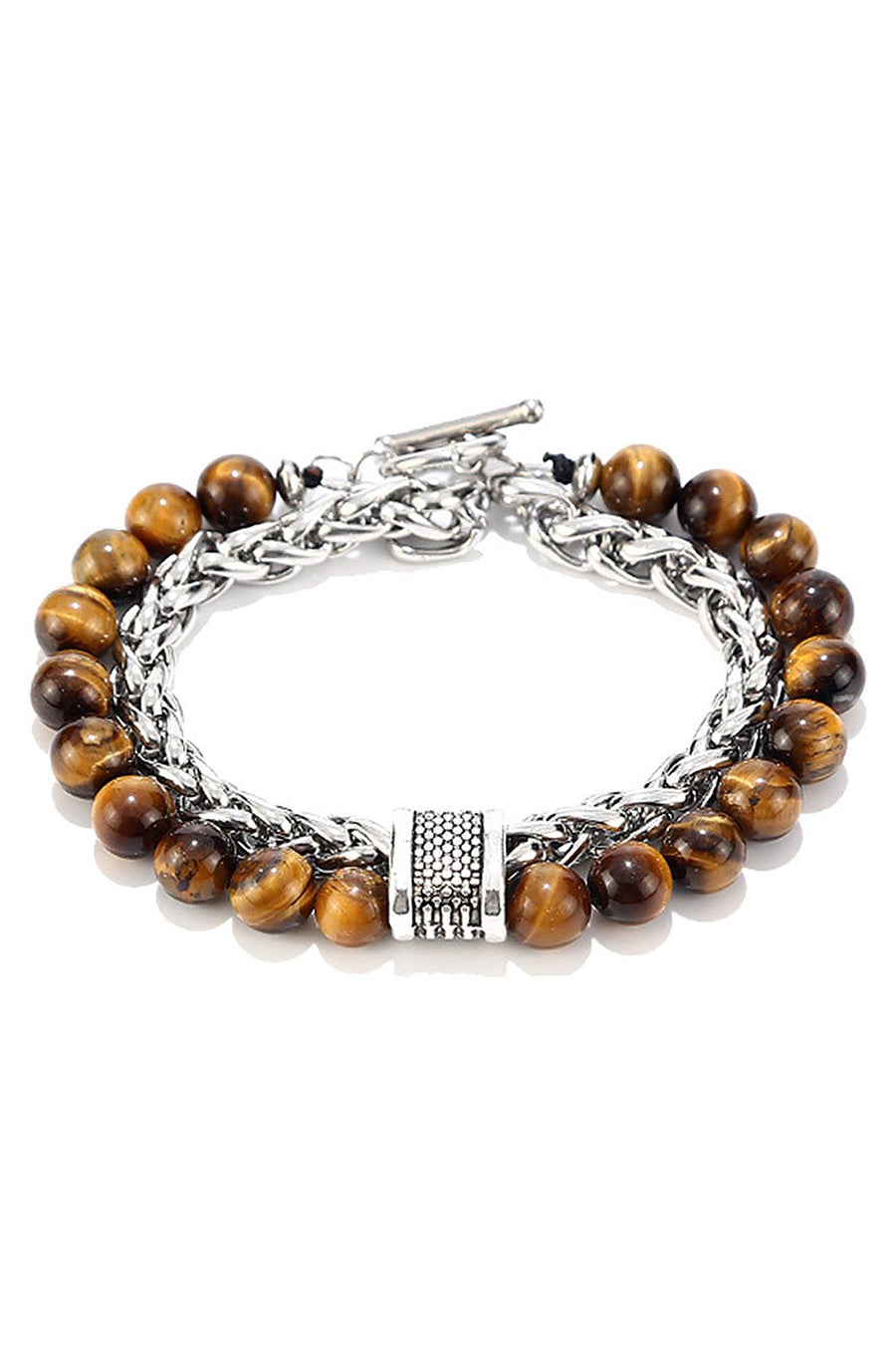 Stainless Steel / Tiger's Eye Bead and Chain Healing Bracelet