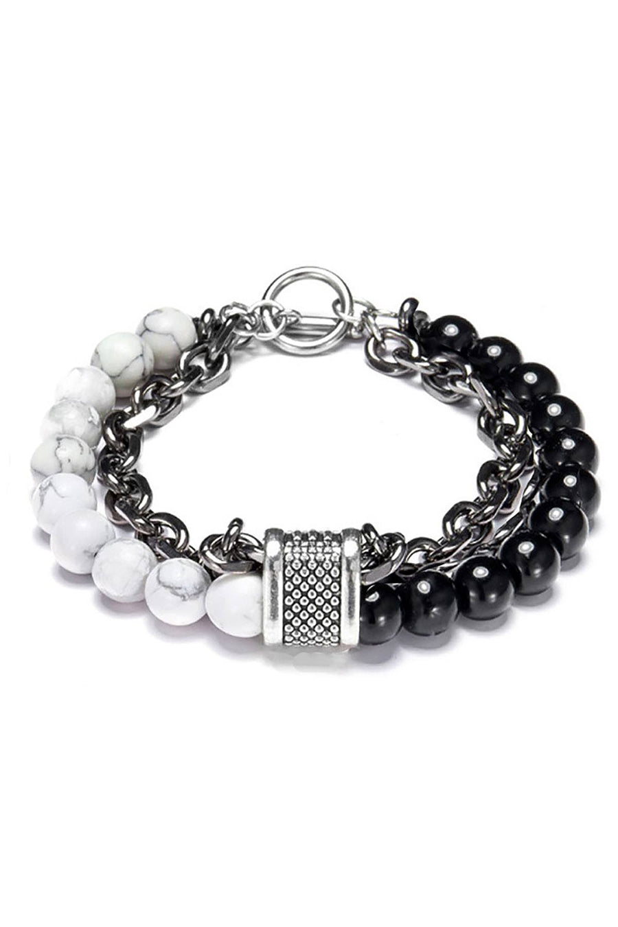 Stainless Steel / White Howlite / Black Onyx Bead and Chain Healing Bracelet