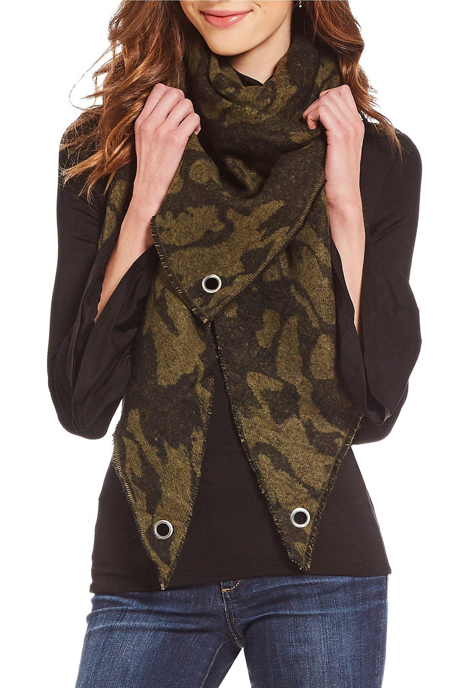 Steve Madden Army-Green Camo-Stars Traingle Blanket, Wrap / Scarf