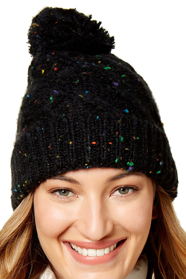 Steve Madden Black Speckled Cable-Knit Beanie