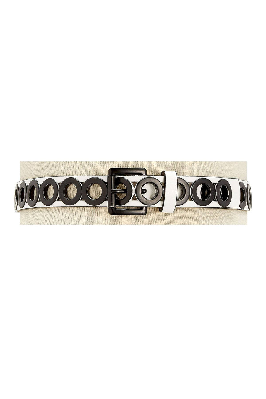 Steve Madden White/Black Grommet Pant Belt