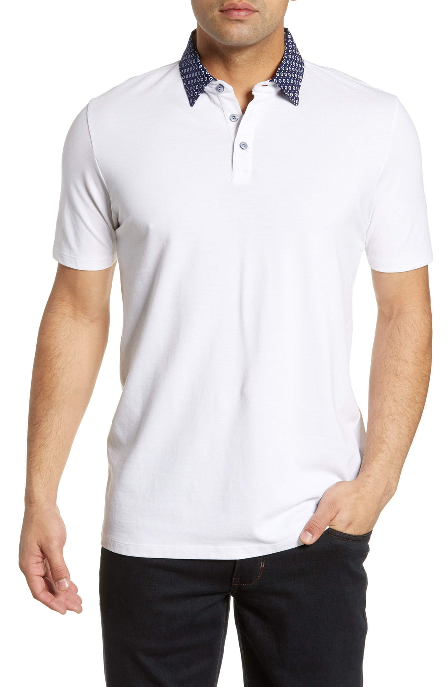 Stone Rose Men's Print Collar Polo White