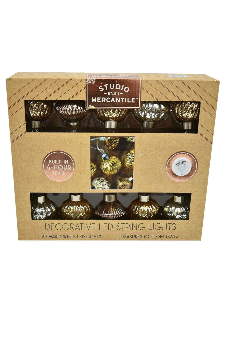 Studio Mercantile Mercury-Glass Decorative Warm-White LED String Lights