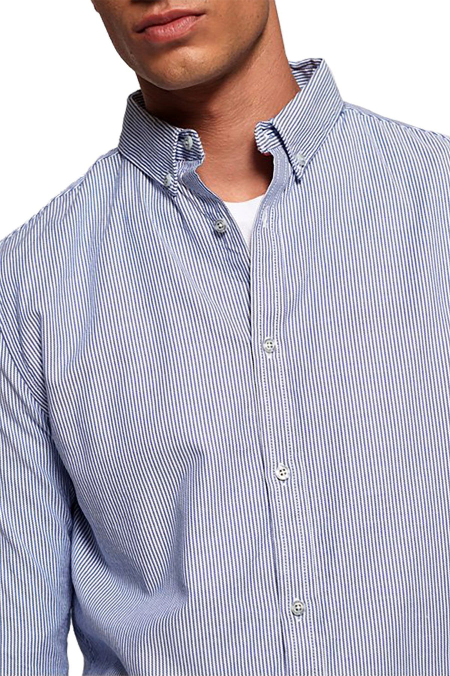 SuperDry Blue-Basket Stripe Premium Button-Down Long-Sleeve Shirt