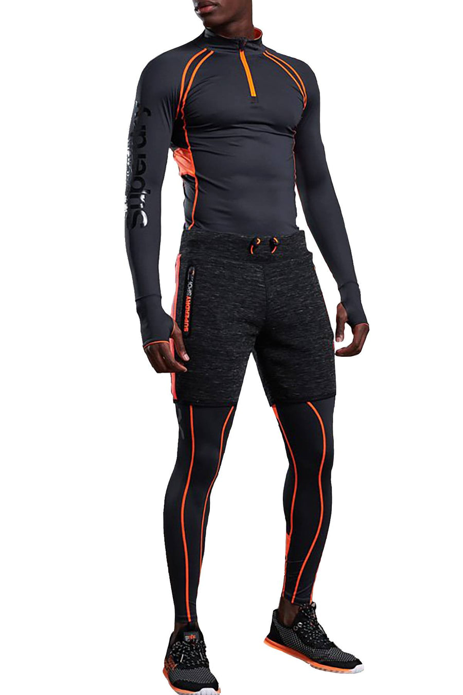 SuperDry Carbon/Orange Bionic Compression Half-Zip Top