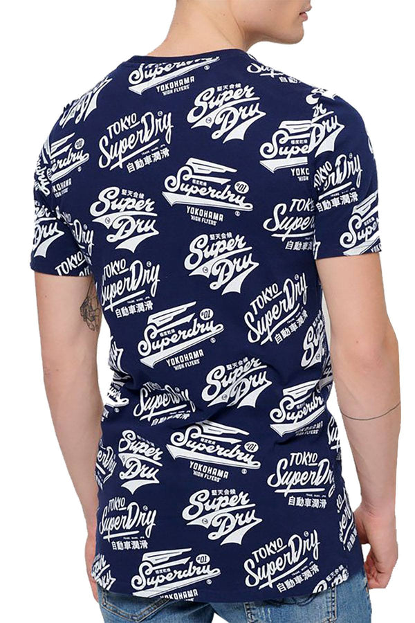 SuperDry Classic-Blue Triple Logo AOP Long-Line T-Shirt