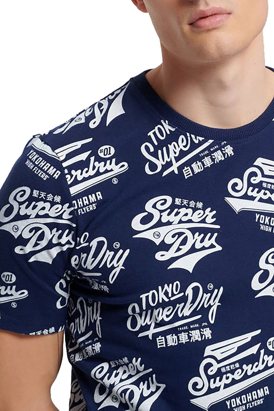 SuperDry Classic-Blue Triple Logo AOP Long-Line T-Shirt