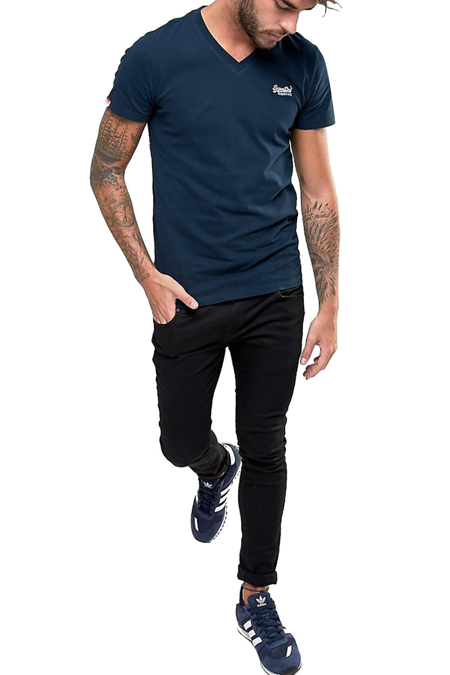 SuperDry Eclipse-Navy Orange-Label Vintage Embroidered V-Neck