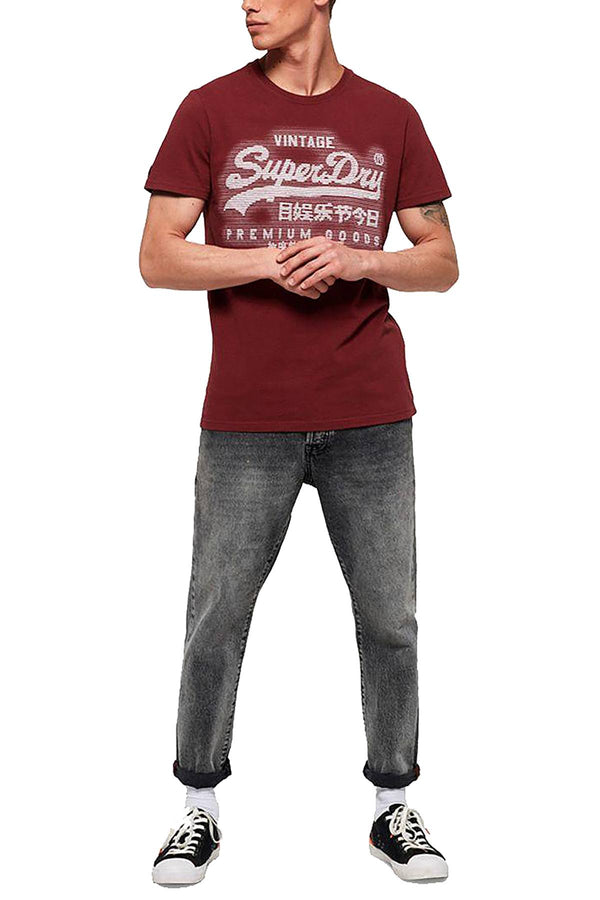 SuperDry Furnace-Red Premium Goods Textured Logo Graphic Tee
