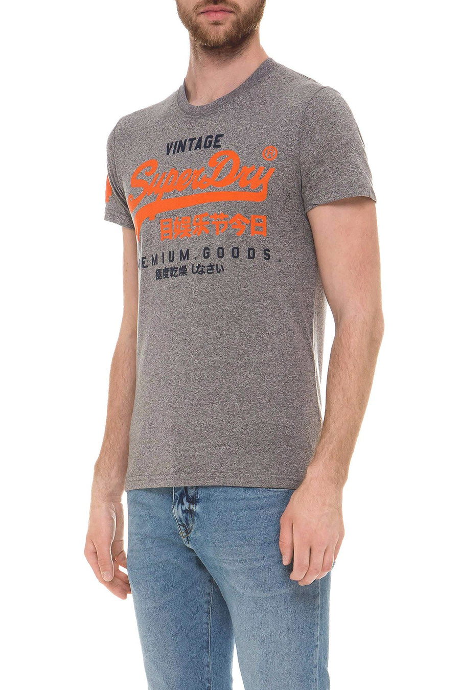 SuperDry Grey-Grit Premium-Goods Duo Lite Graphic Tee