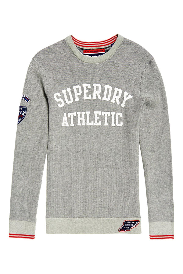 SuperDry Grey-Marl/Navy Track Squad Crew-Neck Sweater