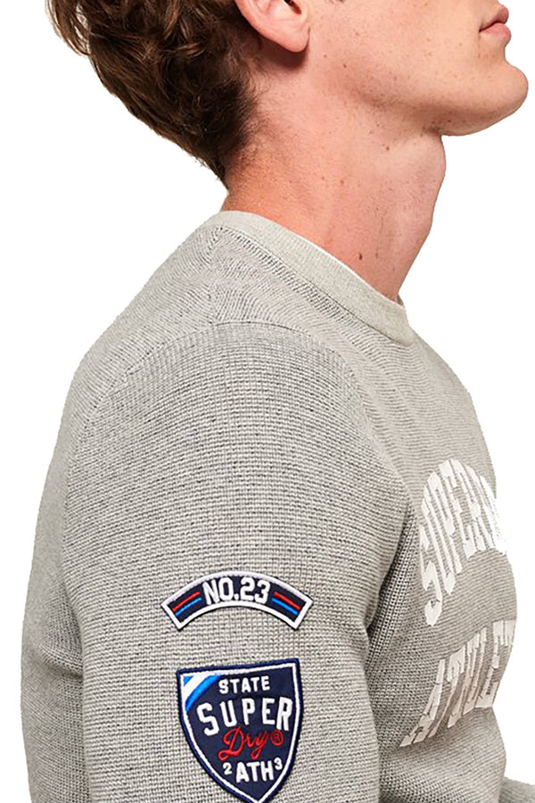 SuperDry Grey-Marl/Navy Track Squad Crew-Neck Sweater