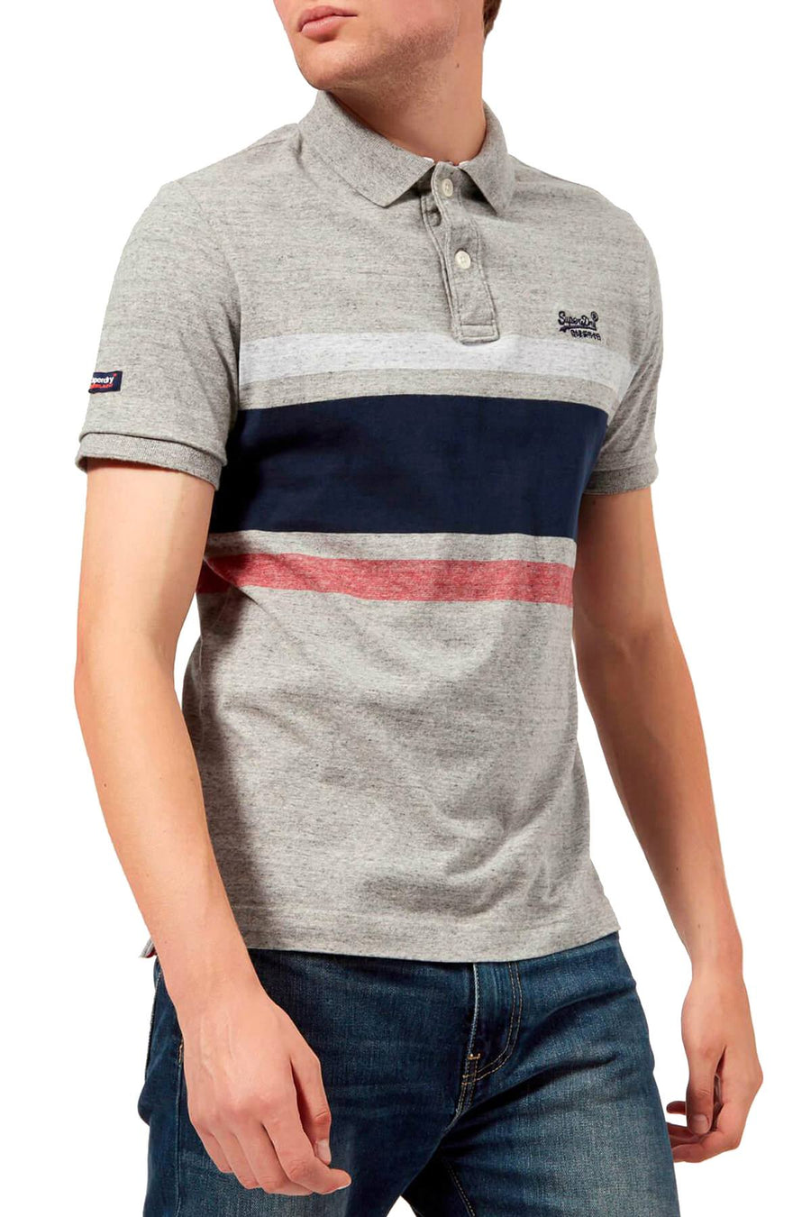 SuperDry Harbour-Grey Grindle Classic Hardwick Striped Polo Shirt