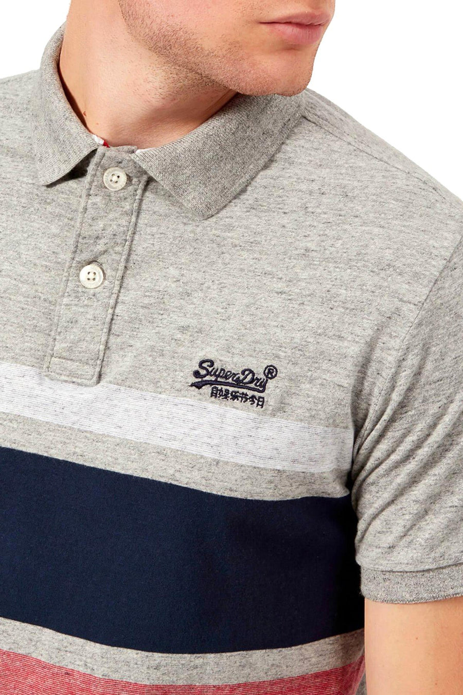 SuperDry Harbour-Grey Grindle Classic Hardwick Striped Polo Shirt