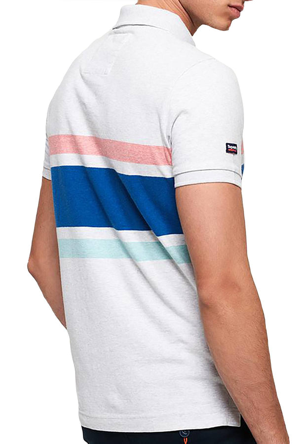 SuperDry Silver-Birch Marl Classic Hardwick Striped Polo Shirt