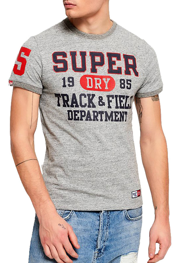 SuperDry Trophy-Grey-Grit Trackster Ringer T-Shirt