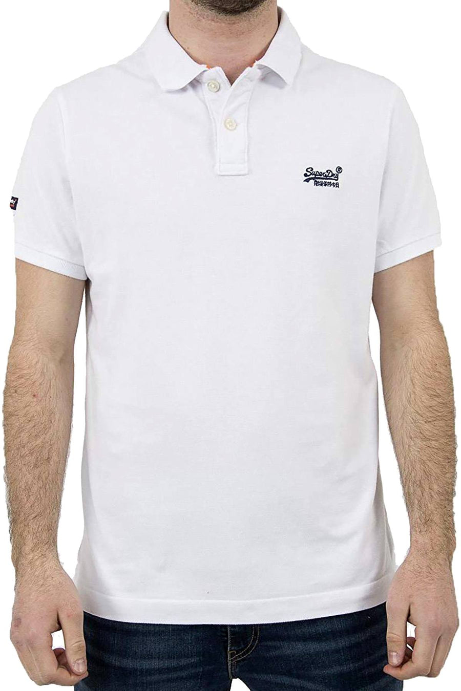SuperDry White Classic New Fit Pique Polo Shirt