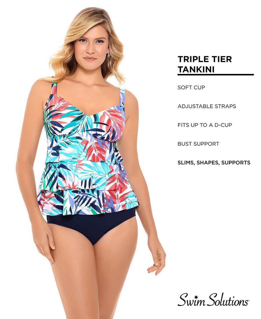 Swim Solutions Palm Springs Printed Tiered Tankini Top Palm Springs