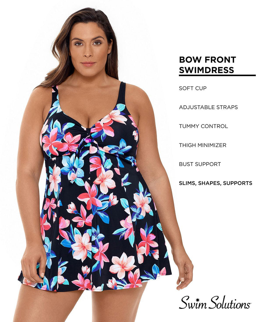 Swim Solutions Plus Lanai Printed Tummy Control Bow-front Swimdress Lanai