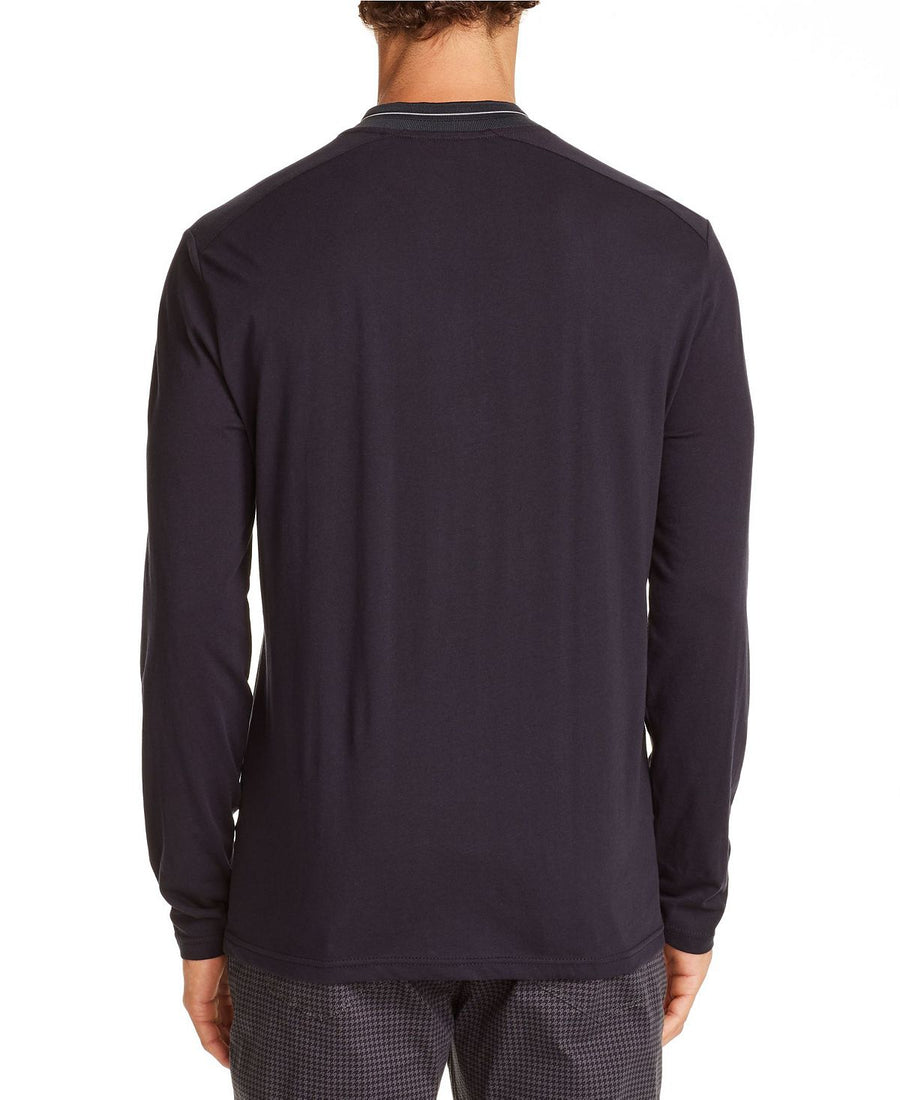 Tallia Slim-fit Black Long Sleeve Henley Black