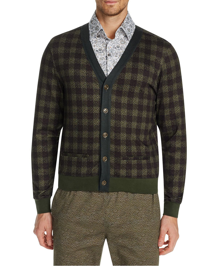 Tallia Slim-fit Stretch Plaid Cardigan Green