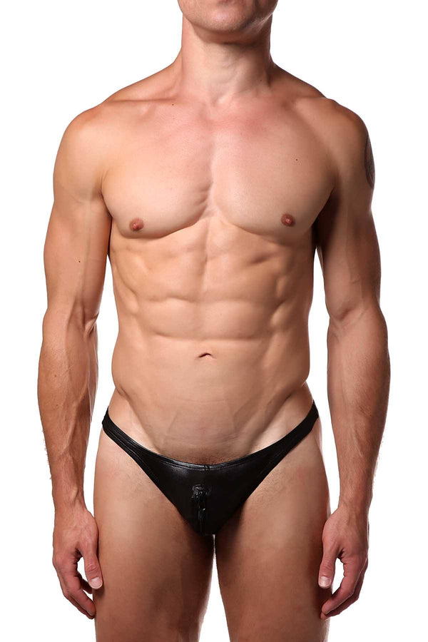 Tartarus Black Coated Zipper Thong