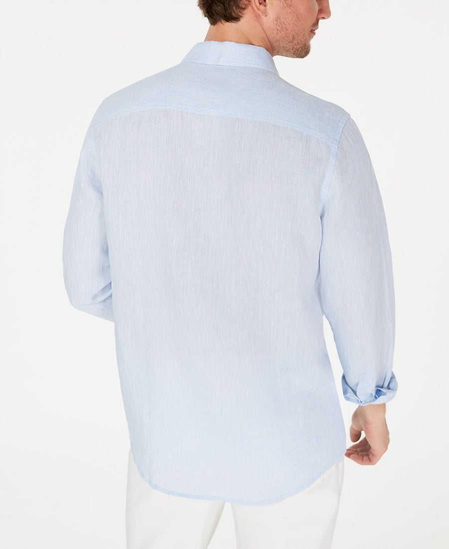 Tasso Elba Long-sleeve Linen Shirt Billowing Cloud