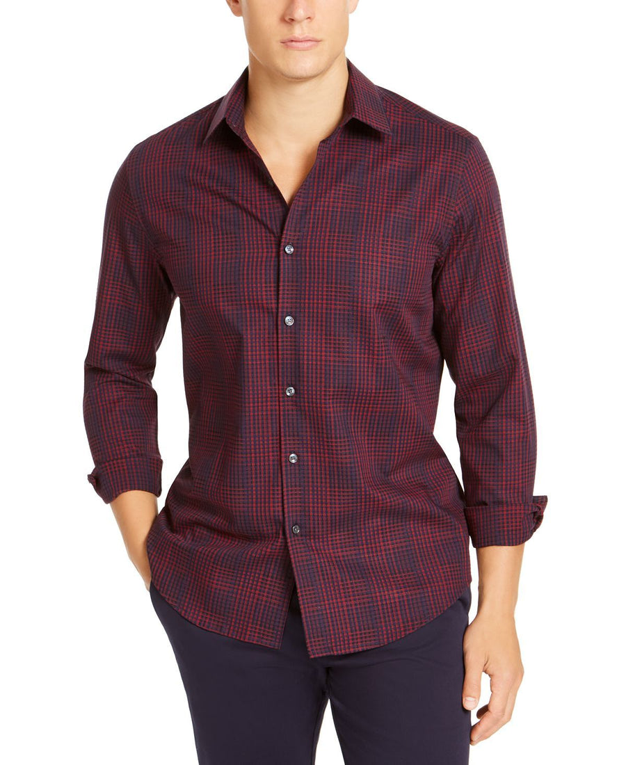 Tasso Elba Stretch Dobby Woven Shirt Red/navy Combo