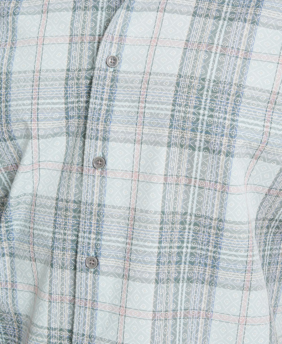 Tasso Elba Stretch Geo Plaid Shirt Green Combo