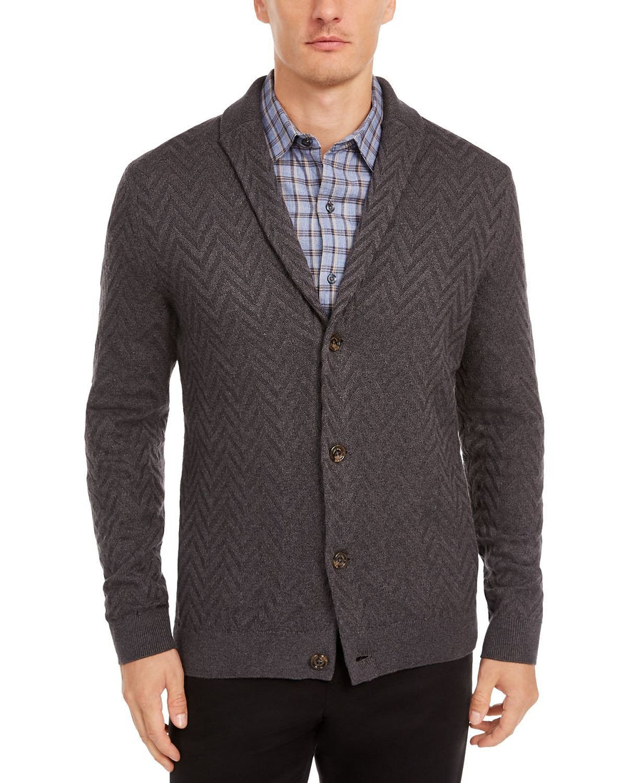 Tasso Elba Zig-zag Shawl-collar Cardigan Dark Gray